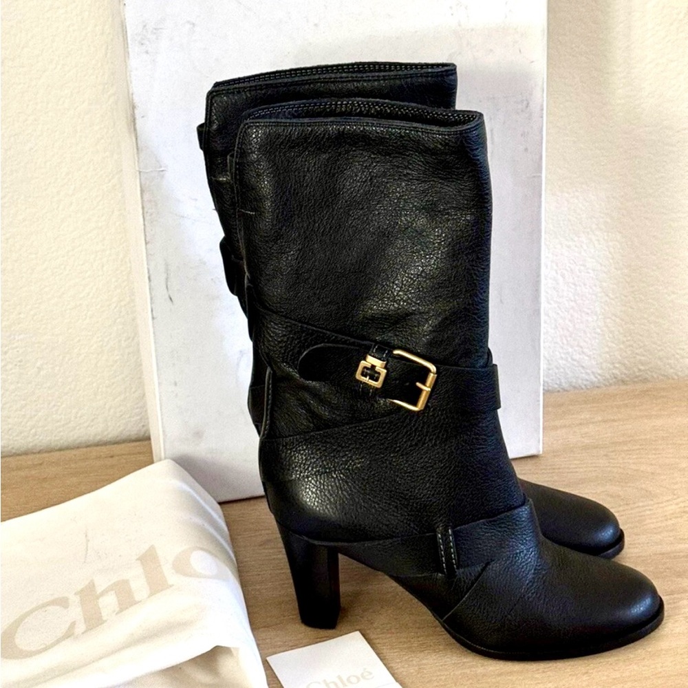 Chloe Black Leather Heeled Boots